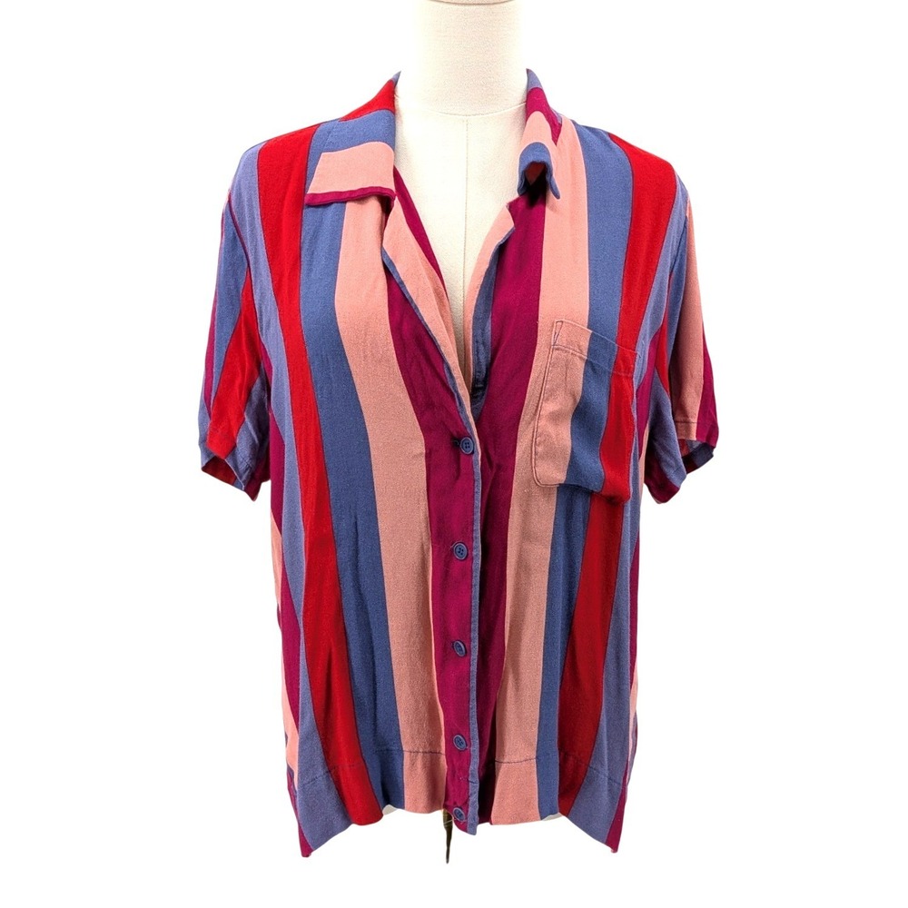Colorblock‎ Striped Button Up Reformation Viscose Top Retro Camp XL